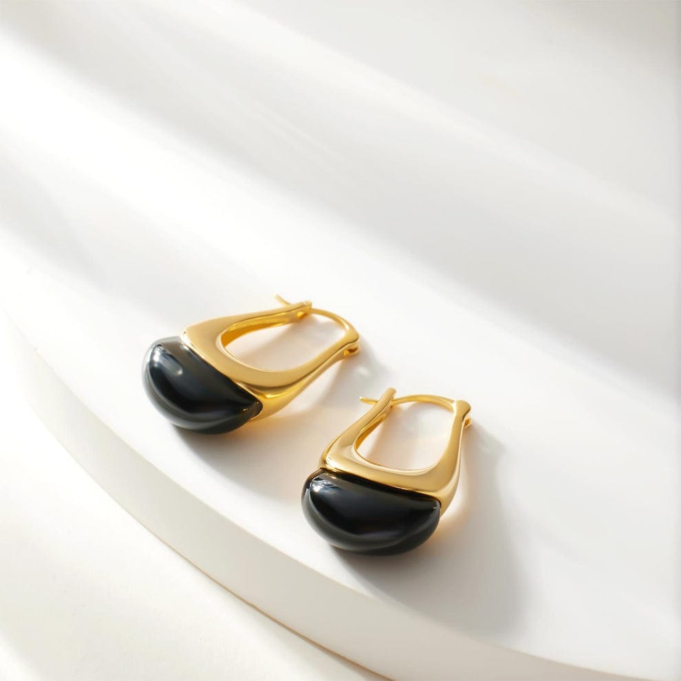 Golden Teardrop Hoop Earrings with Polished Inlay
