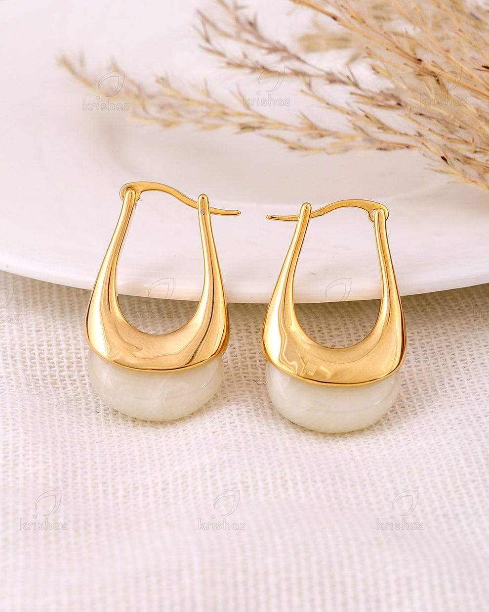 Golden Teardrop Hoop Earrings with Polished Inlay