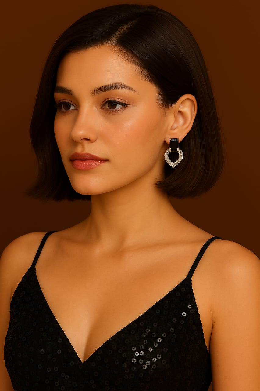 Midnight Spark Heart Drop Earrings