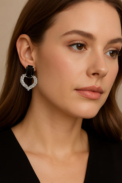 Midnight Spark Heart Drop Earrings