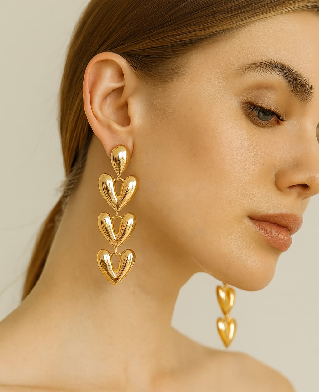 Cascading Gold Heart Drop Earrings