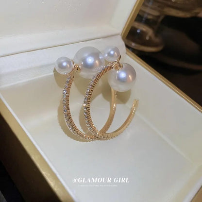 Curved Gold & Pearl Drop Earrings