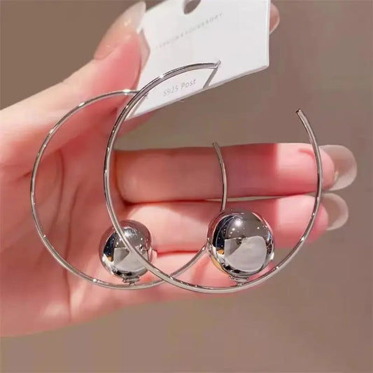 Silver Orb Hoop Earrings