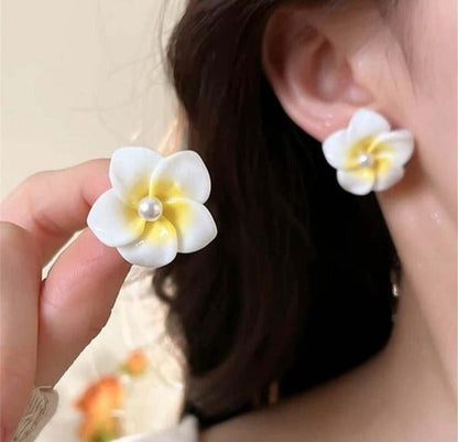 Plumeria Pearl Earrings