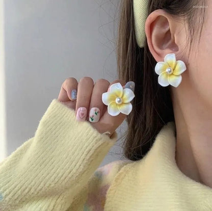 Plumeria Pearl Earrings