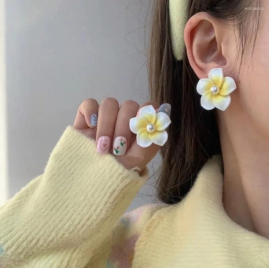 Plumeria Pearl Earrings