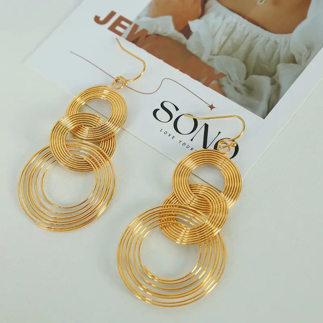 Gold Concentric Loop Drop Earrings