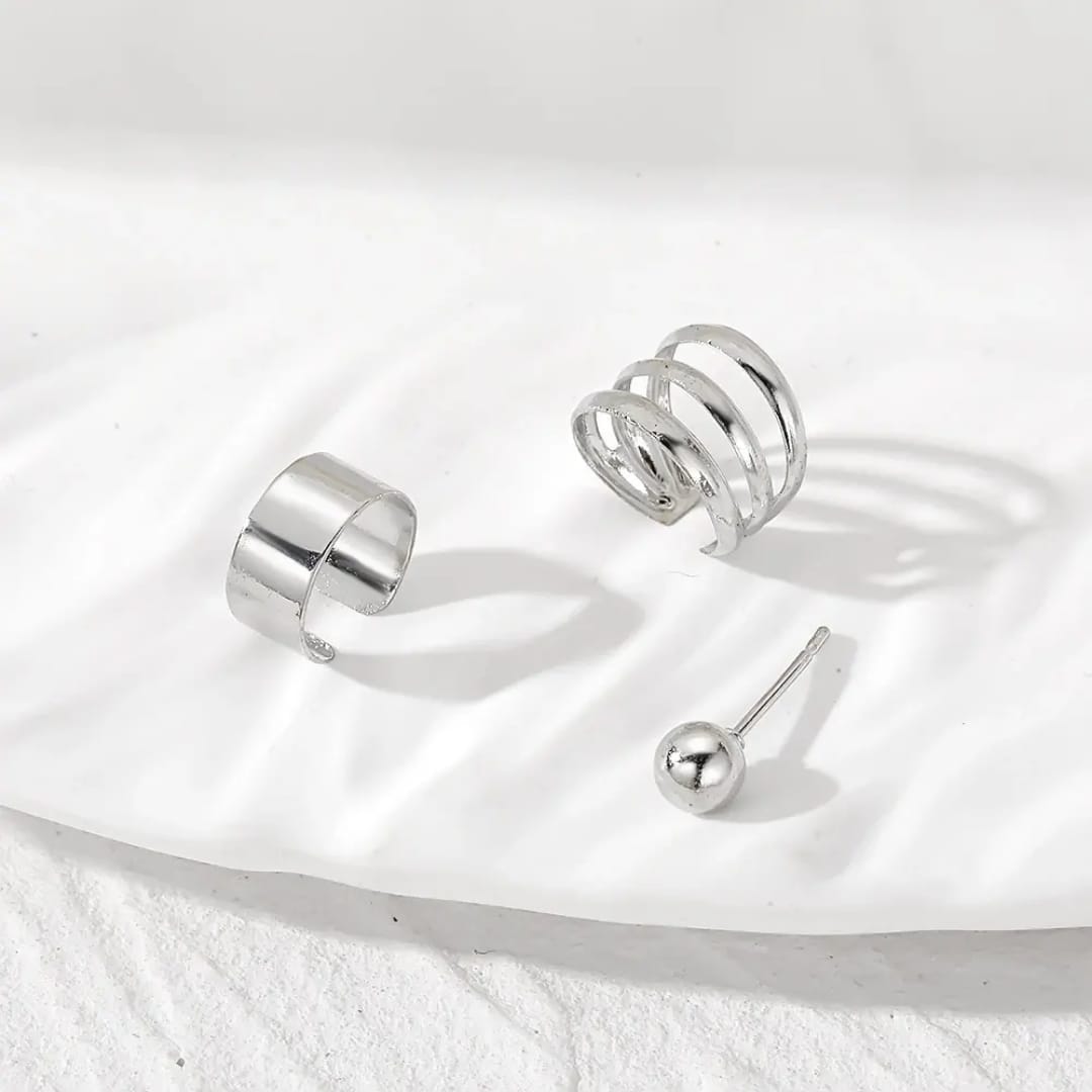 Sculptural Silver Ear Ensemble