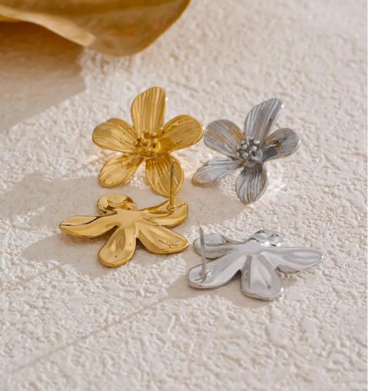 Metal Bloom Studs – Gold & Silver Earrings