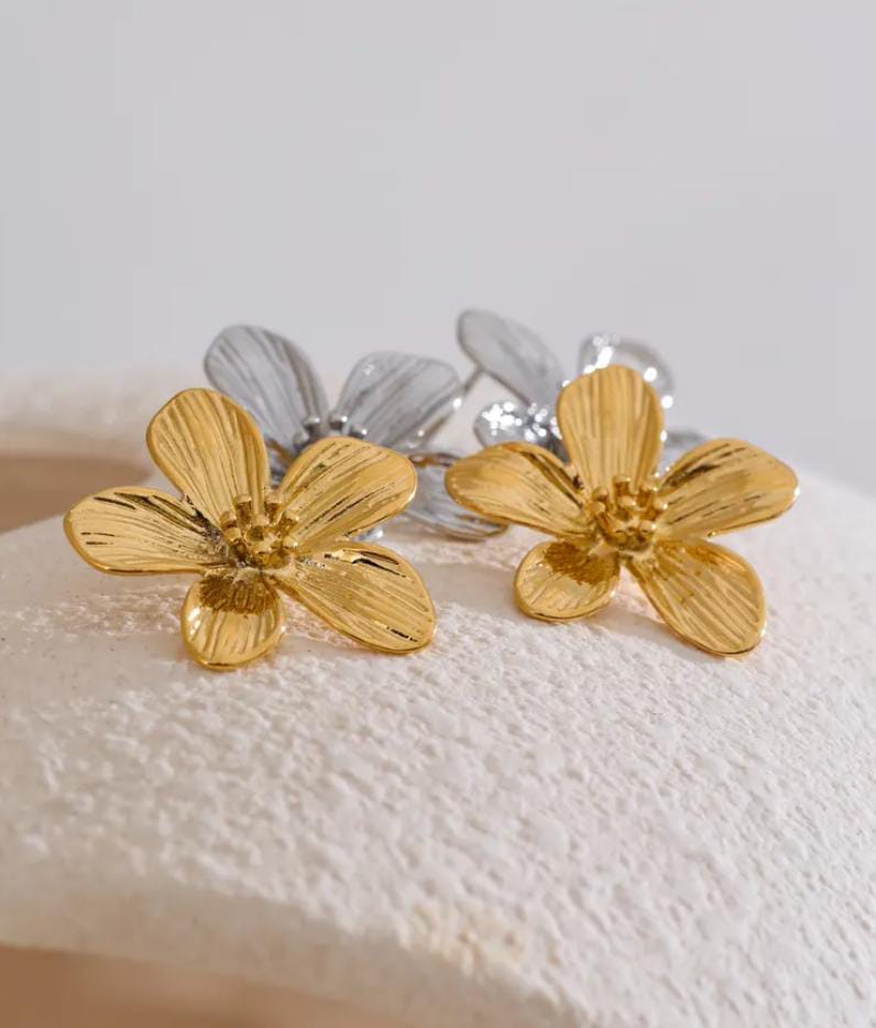 Metal Bloom Studs – Gold & Silver Earrings