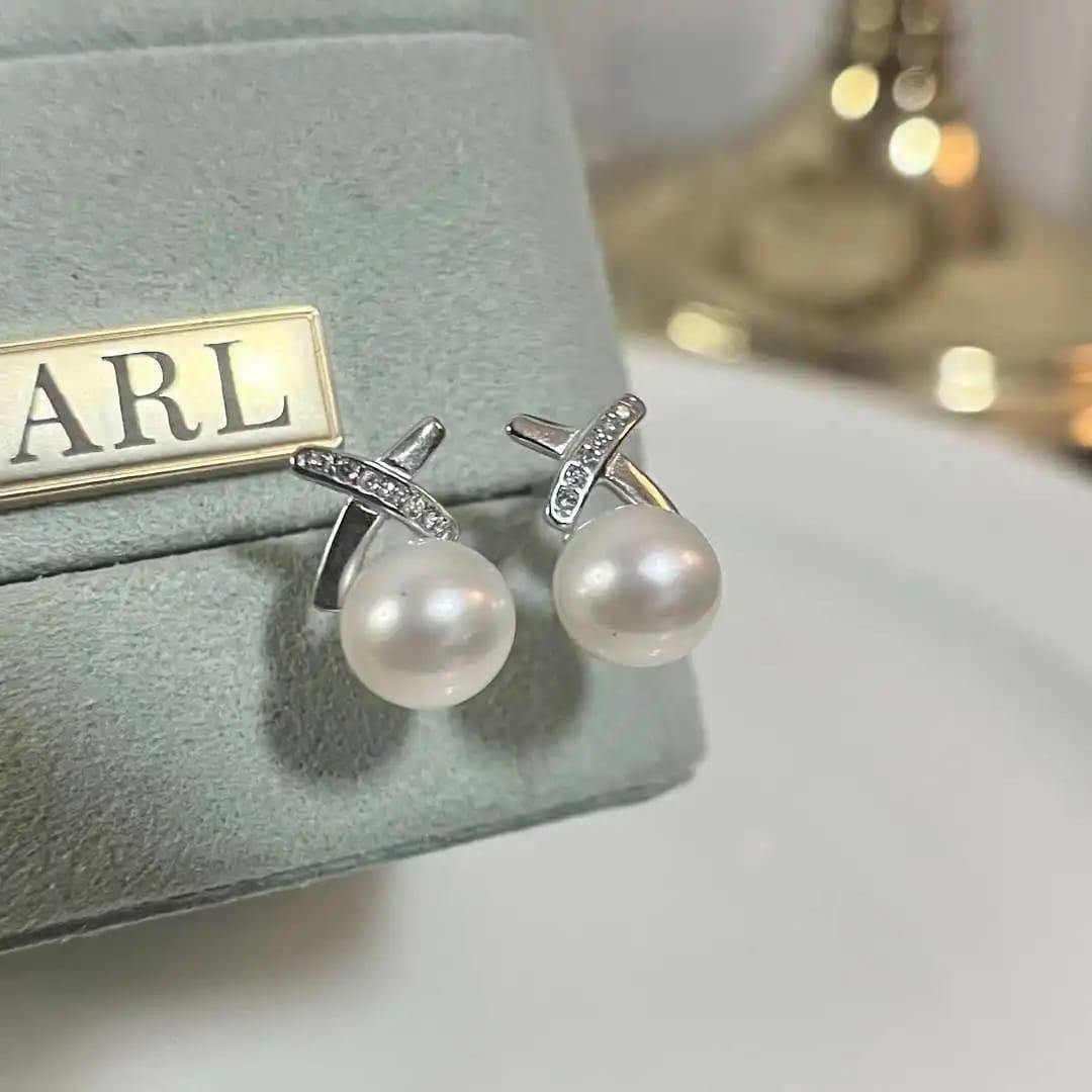 Pearl & Zirconia Arc Stud Earrings