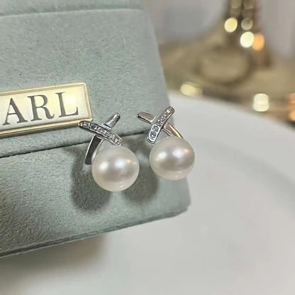 Pearl & Zirconia Arc Stud Earrings