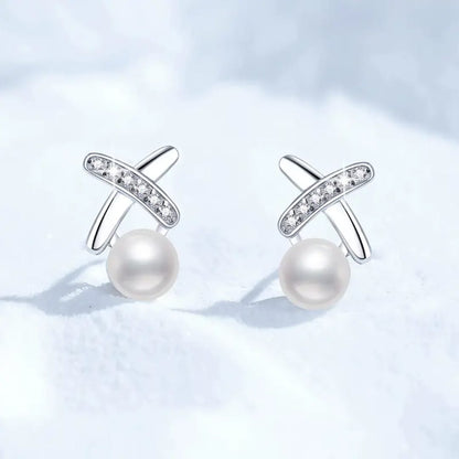 Pearl & Zirconia Arc Stud Earrings