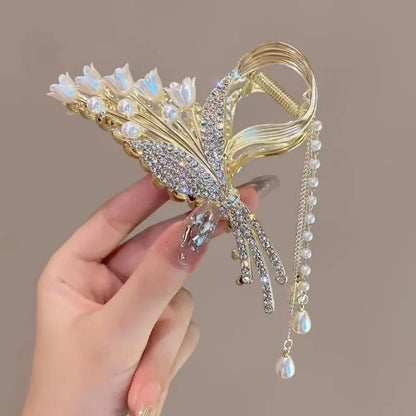 Golden Bloom Pearl  Hair Clip