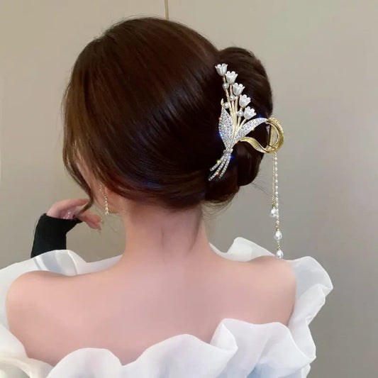 Golden Bloom Pearl  Hair Clip