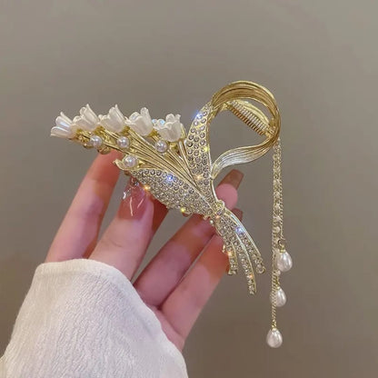 Golden Bloom Pearl  Hair Clip