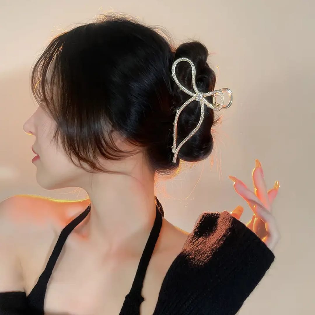 Rhinestone Bow Hair Clip
