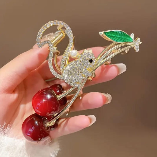 Cherry Rhinestone Hair Clip