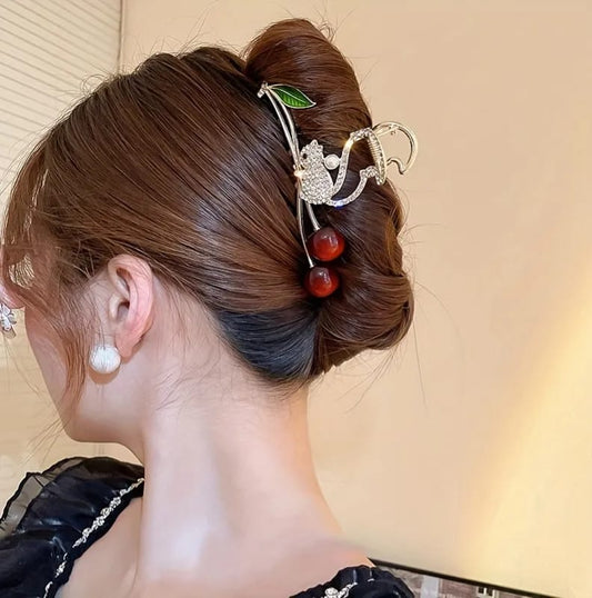 Cherry Rhinestone Hair Clip