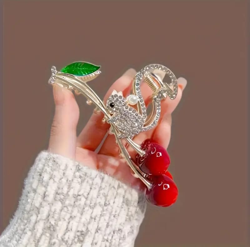 Cherry Rhinestone Hair Clip