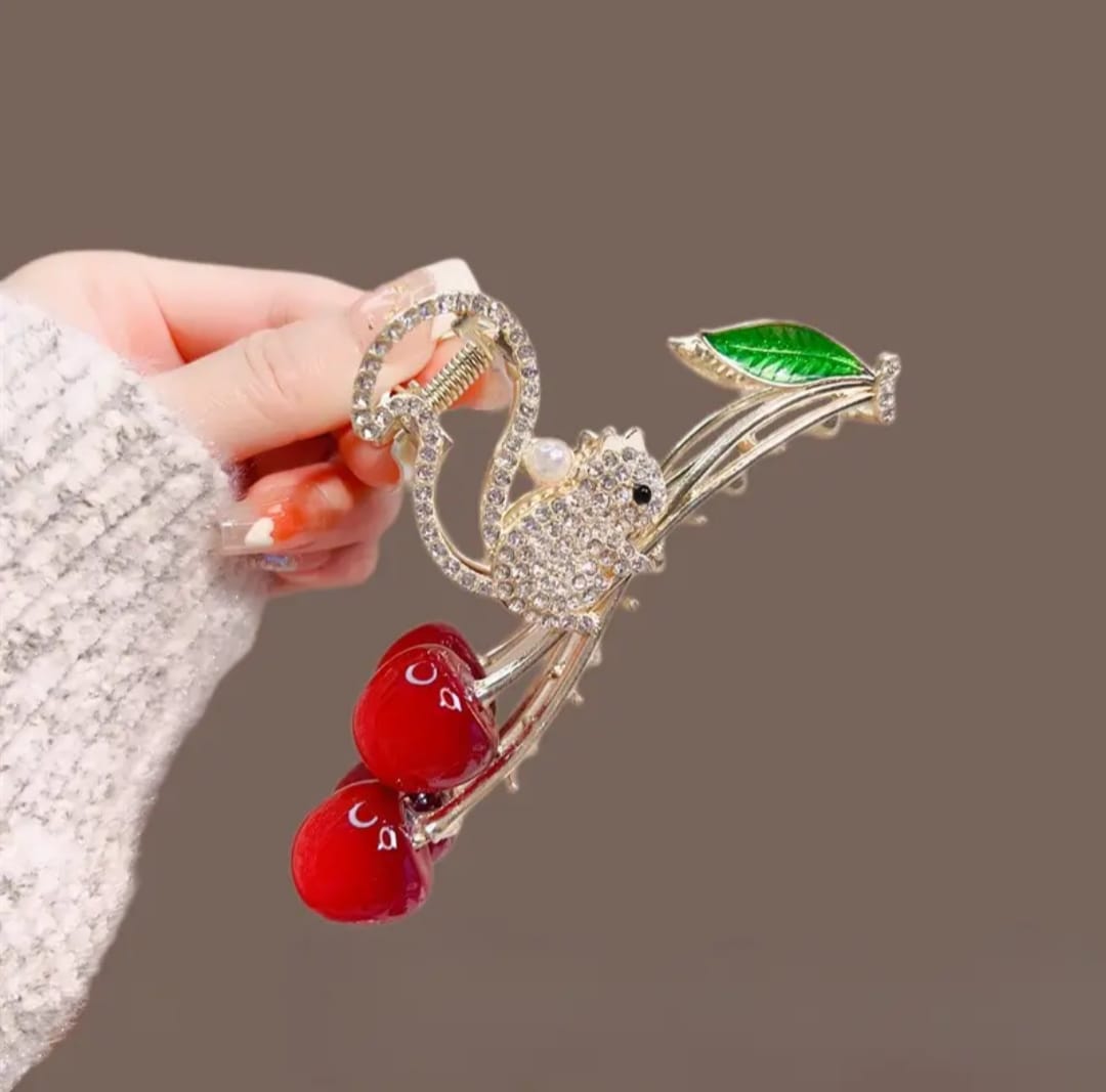 Cherry Rhinestone Hair Clip