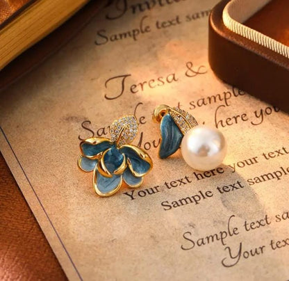 Blue & Pearl Floral Earrings