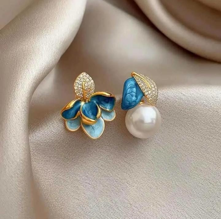 Blue & Pearl Floral Earrings
