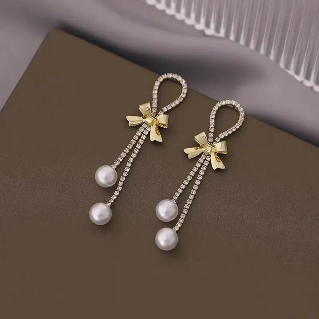 Bow & Pearl Drop Earrings