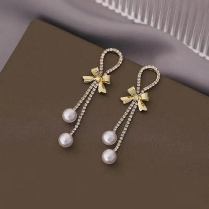 Bow & Pearl Drop Earrings