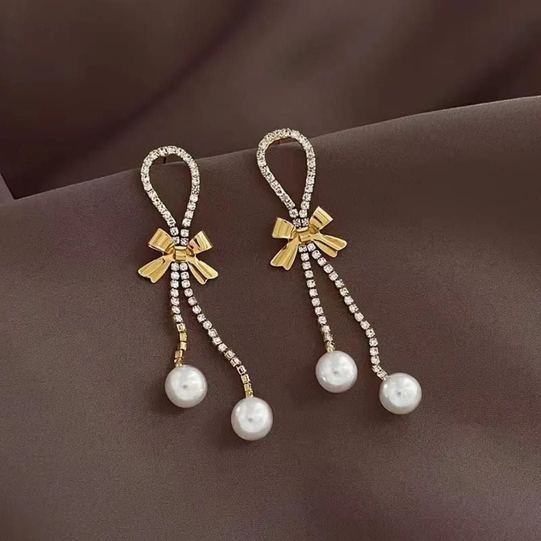 Bow & Pearl Drop Earrings