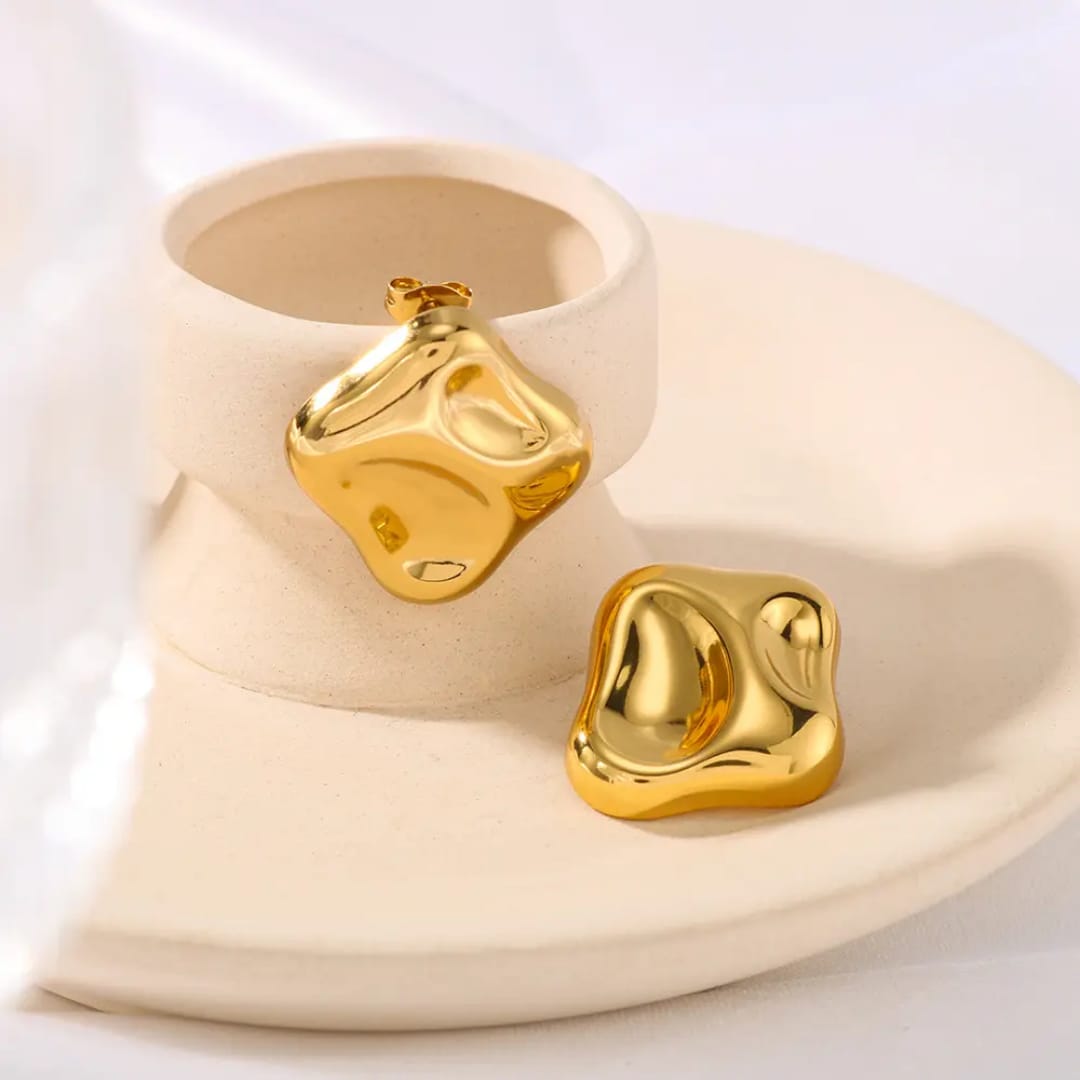 Abstract Gold Stud Earrings