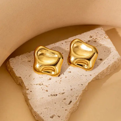 Abstract Gold Stud Earrings