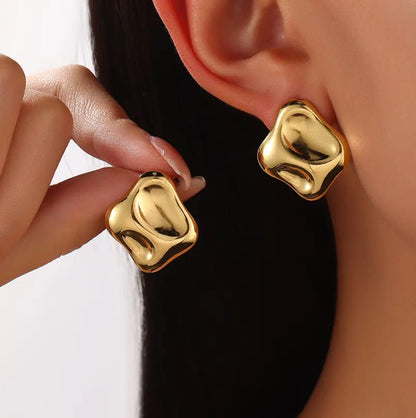 Abstract Gold Stud Earrings