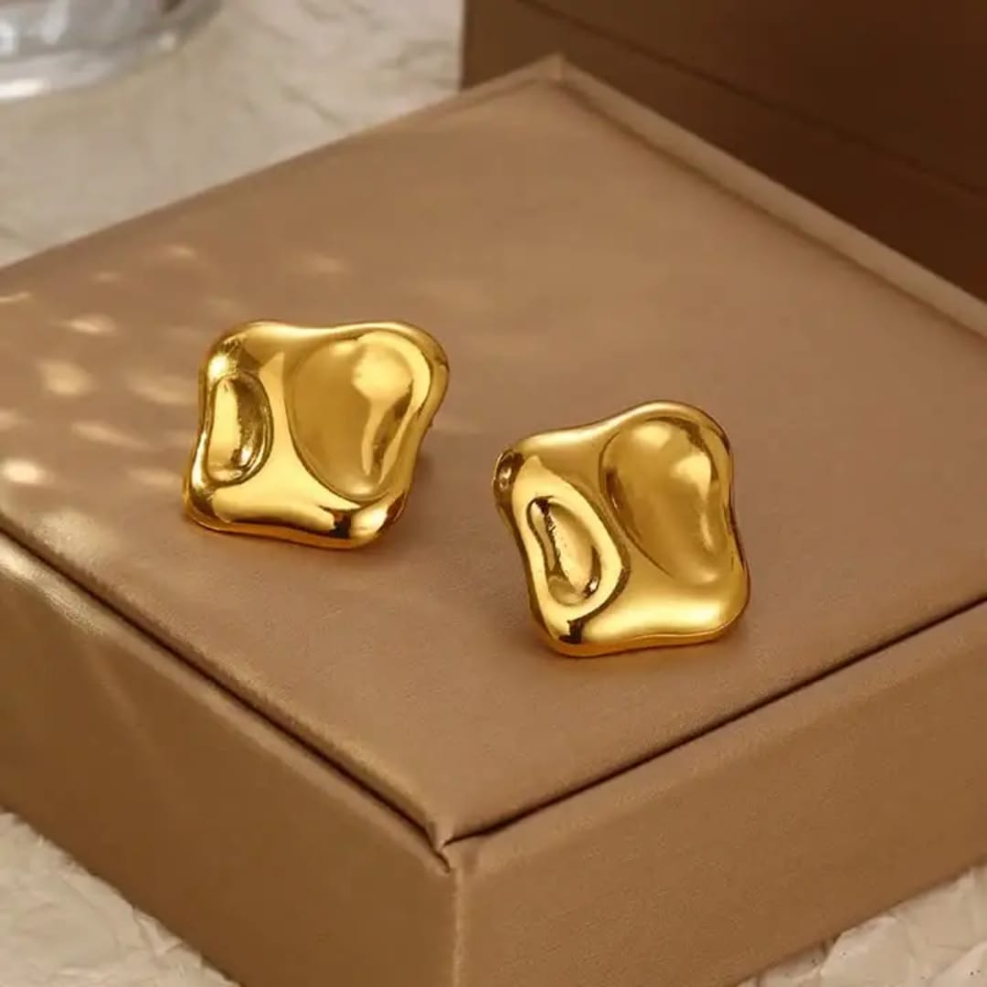 Abstract Gold Stud Earrings