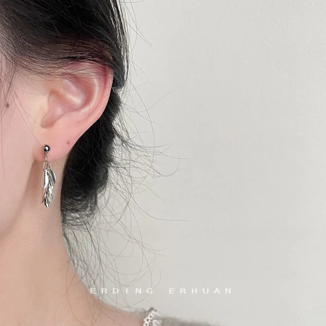 Silver Cascade Leaf Earrings