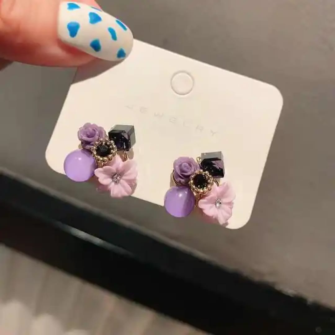 Elegant Floral & Gemstone Drop Earrings