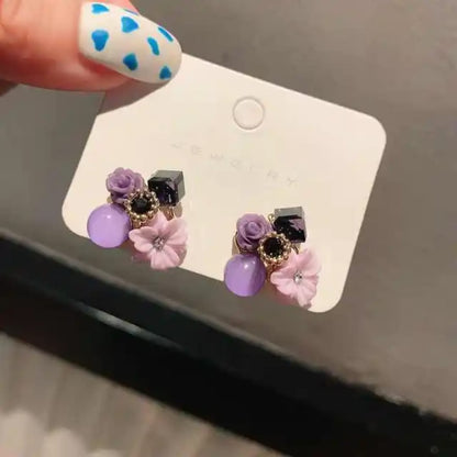 Elegant Floral & Gemstone Drop Earrings