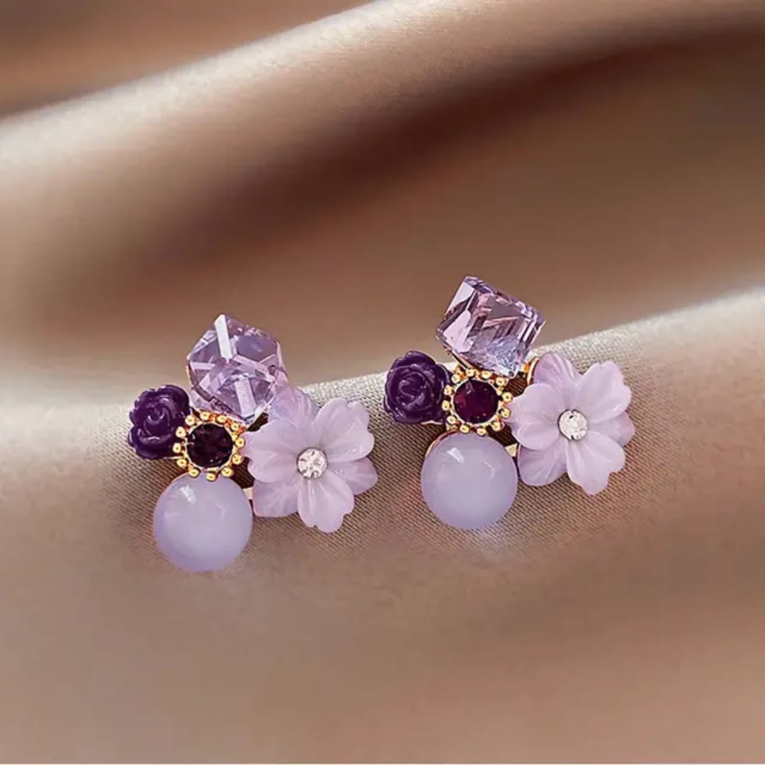 Elegant Floral & Gemstone Drop Earrings