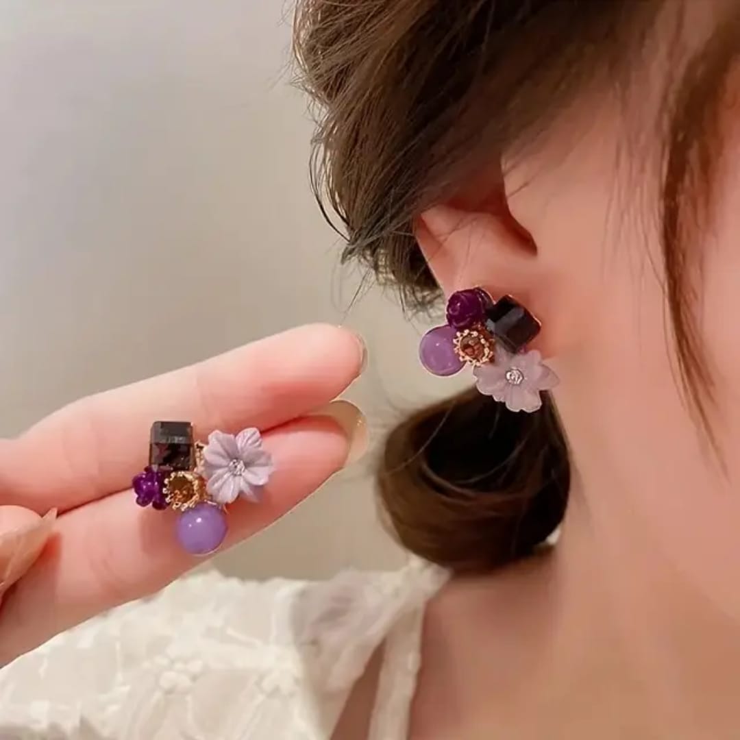 Elegant Floral & Gemstone Drop Earrings