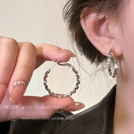 Crystal Grid Hoop Earrings