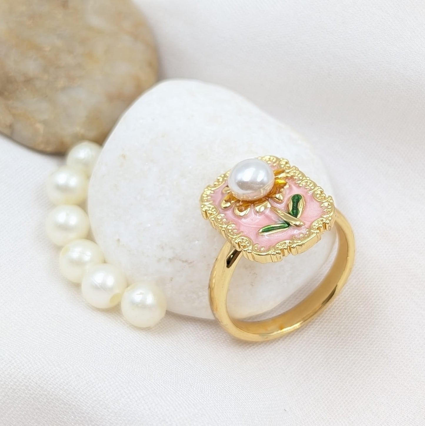 Lustrous Pink Enamel Ring