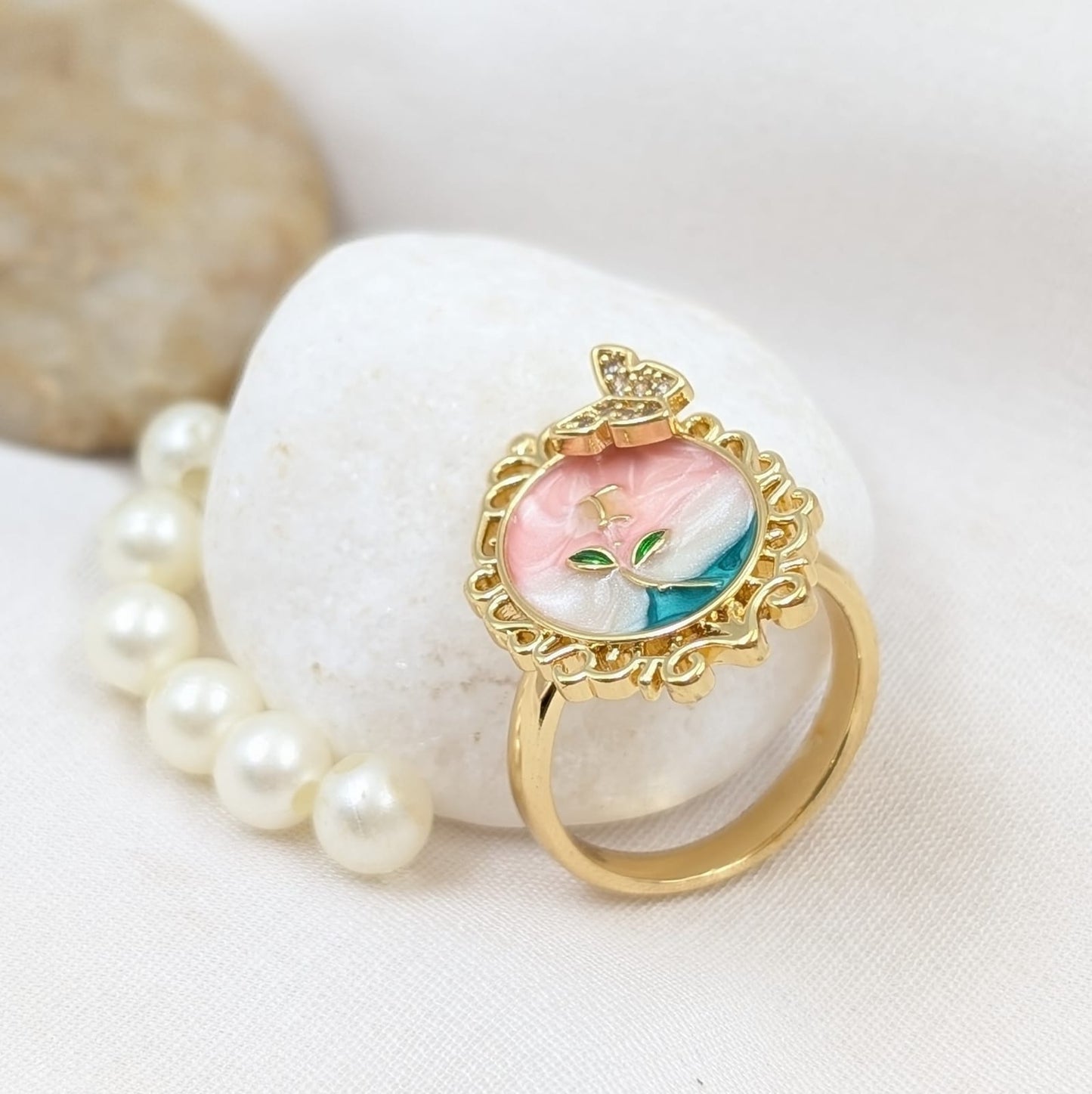 Crowned Heart Enamel Ring