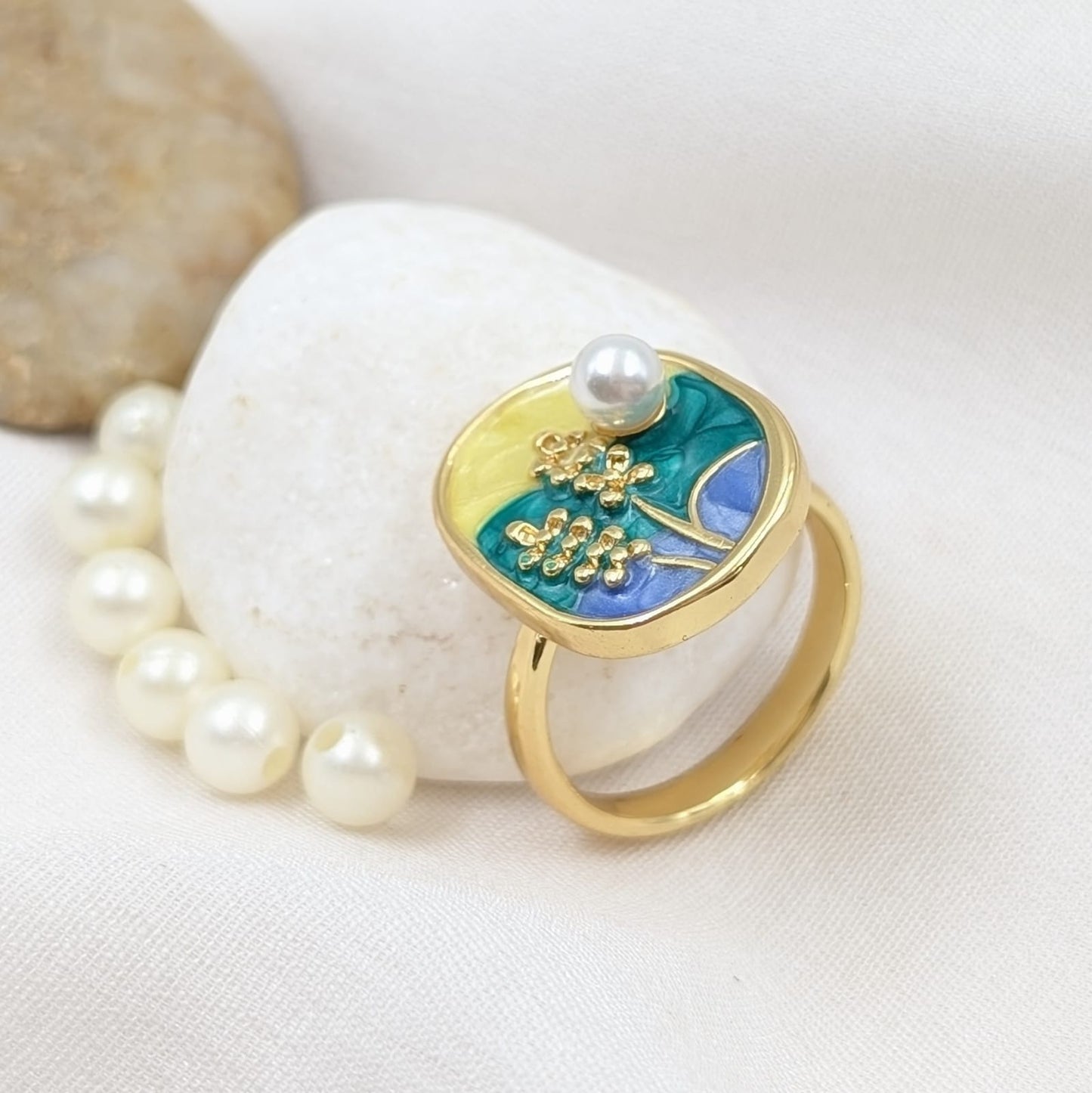Multicolor Enamel Pearl Ring