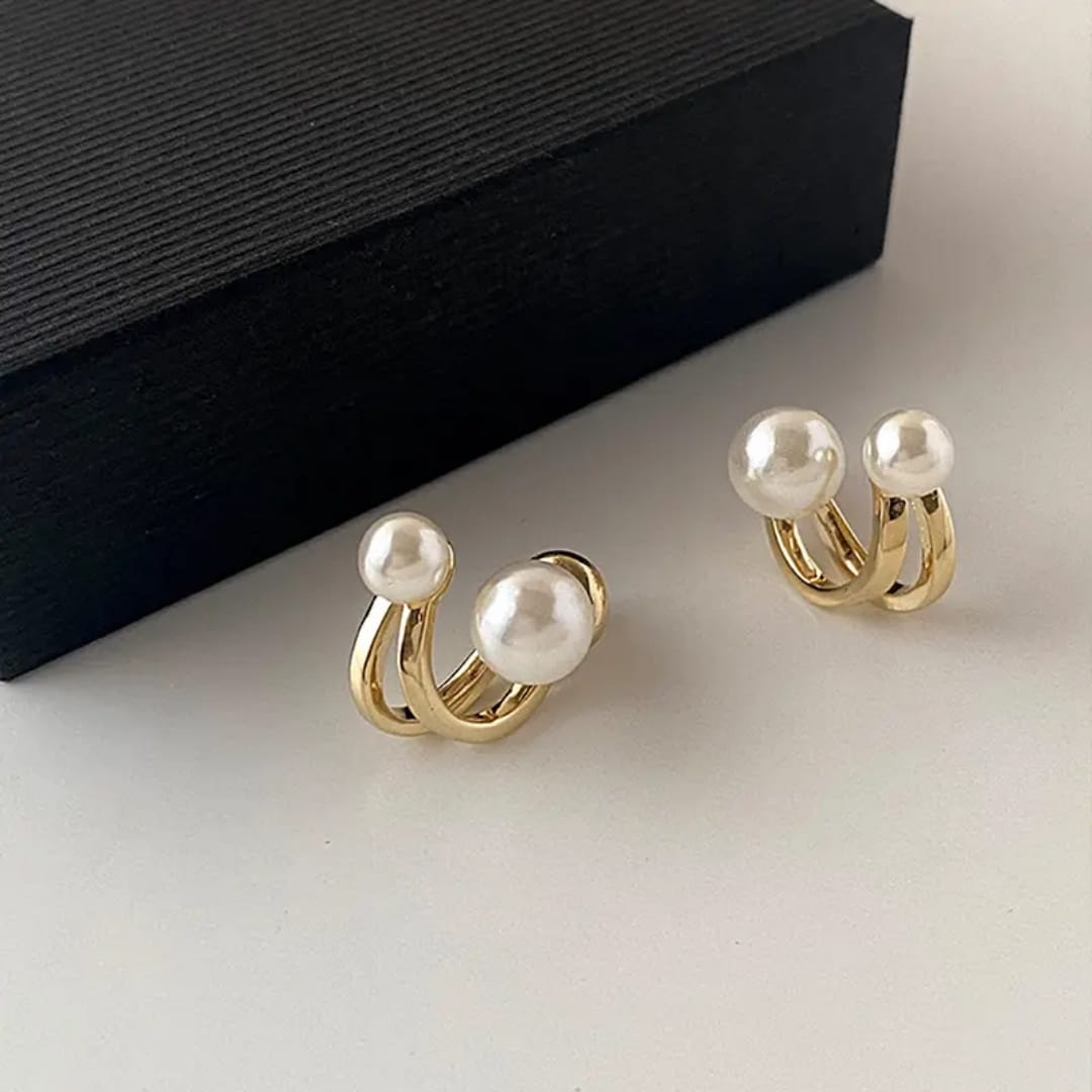 Double Pearl Hoop Earrings