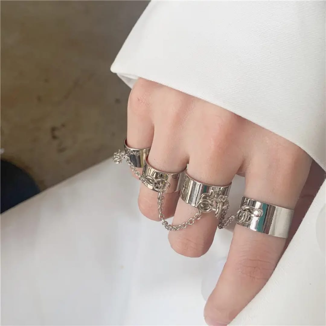 Silver Chain-Linked Multi-Ring Set Ring