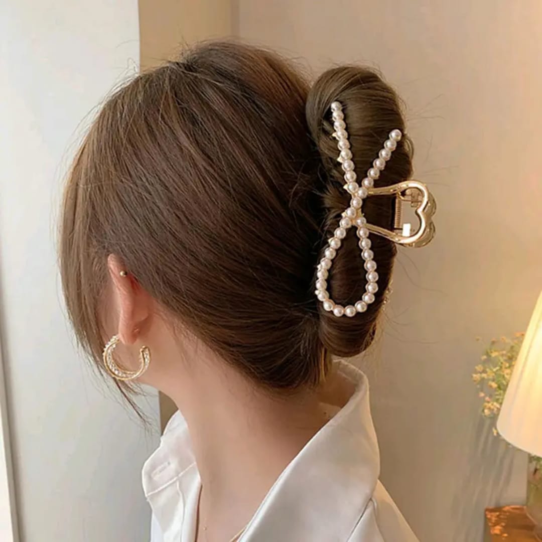 Pearl Bow Charm Hair Clip