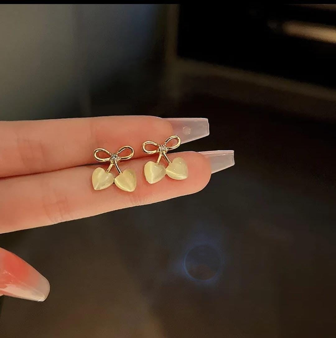 Pearlescent Bow & Heart drop Earrings