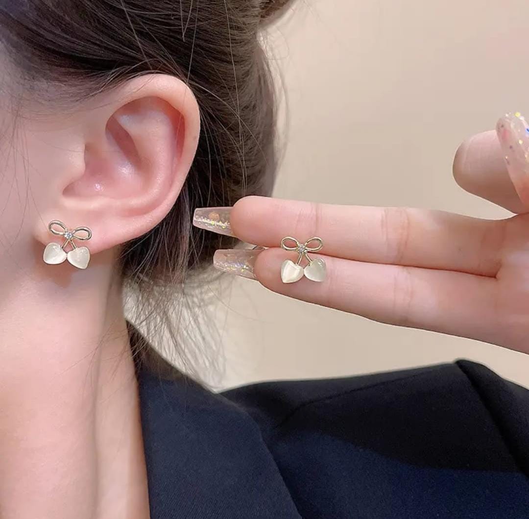 Pearlescent Bow & Heart drop Earrings