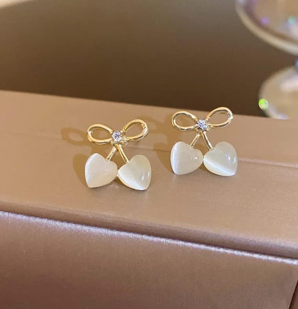Pearlescent Bow & Heart drop Earrings