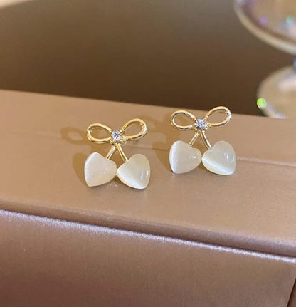 Pearlescent Bow & Heart drop Earrings